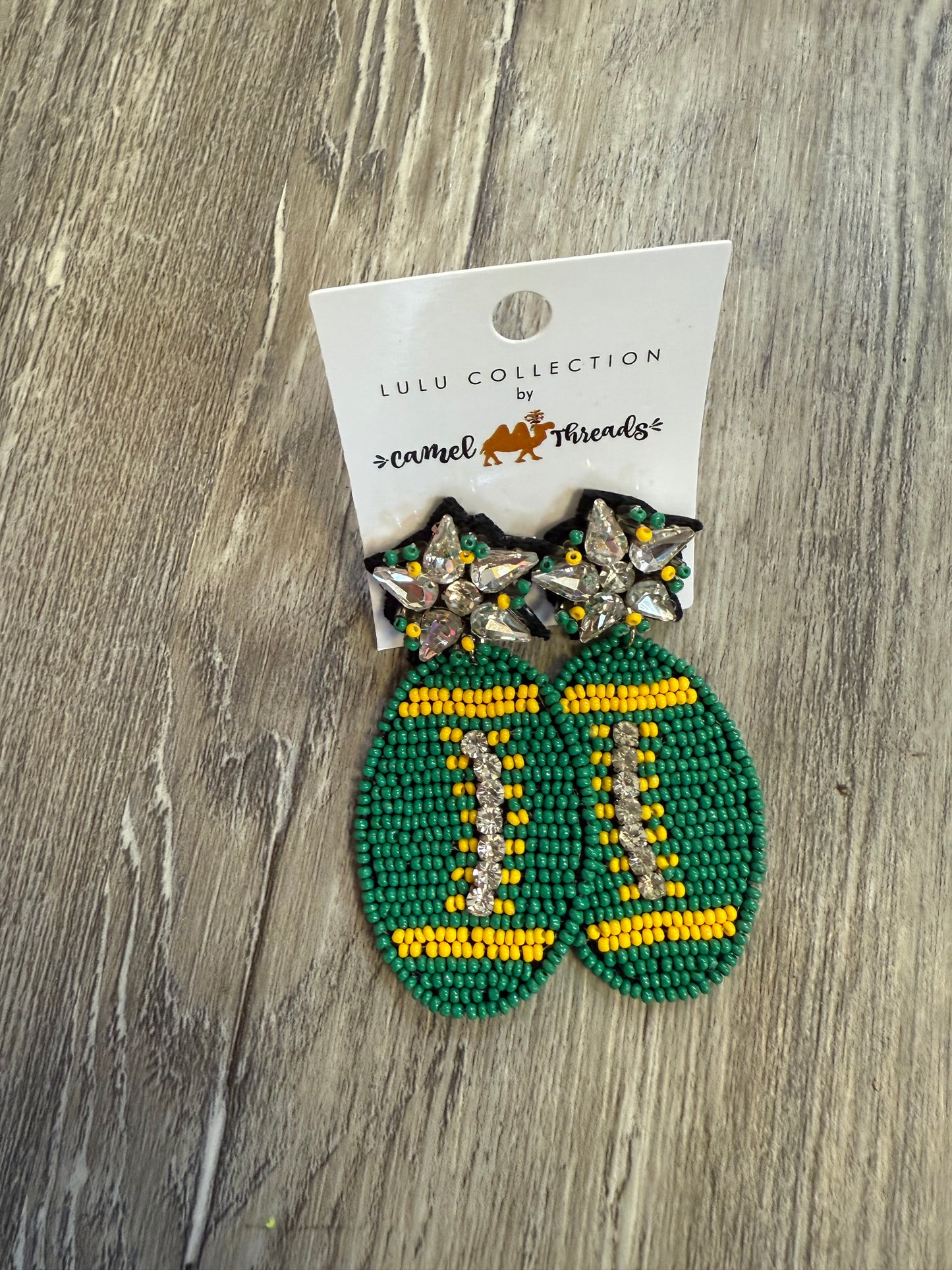 Green/Gold Football Seed Bead Earrings