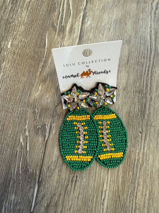 Green/Gold Football Seed Bead Earrings