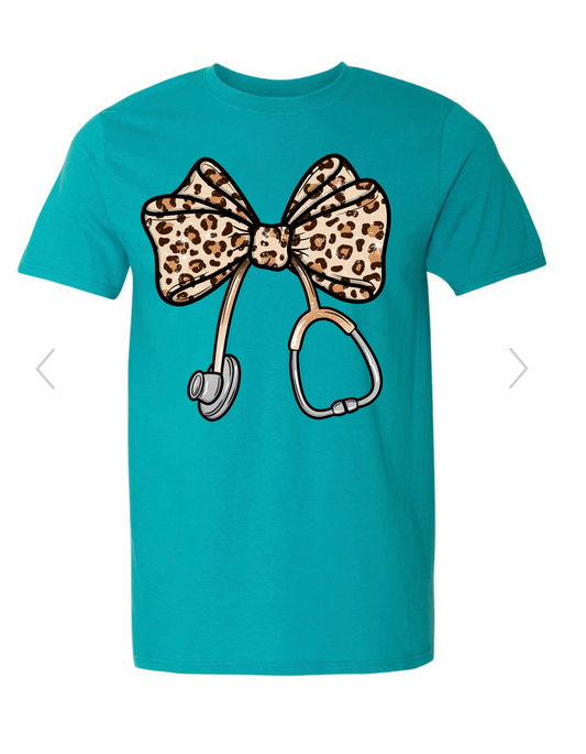 Nurse Leopard Bow Tee